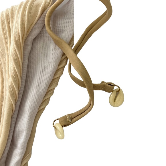 Beige Ribbed Halter Shell Ties Bikini Set - Picture 7 of 11